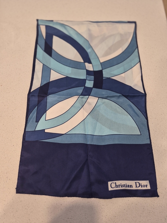 Accessories - Christian Dior Blue Geometric Silk Scarf